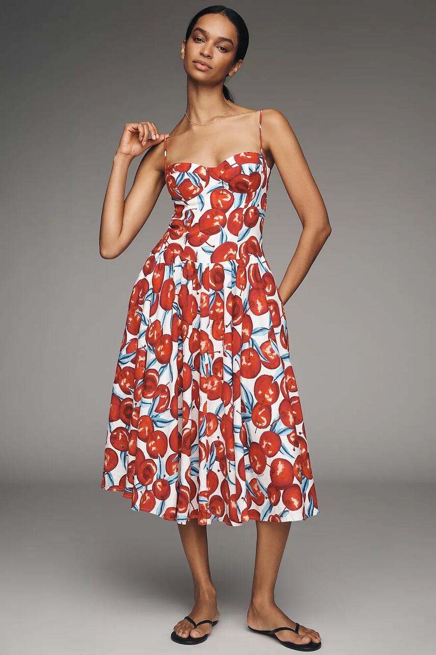 nwt ANTHROPOLOGIE x FARM RIO sz L Cherry Blossom Sweetheart Dress